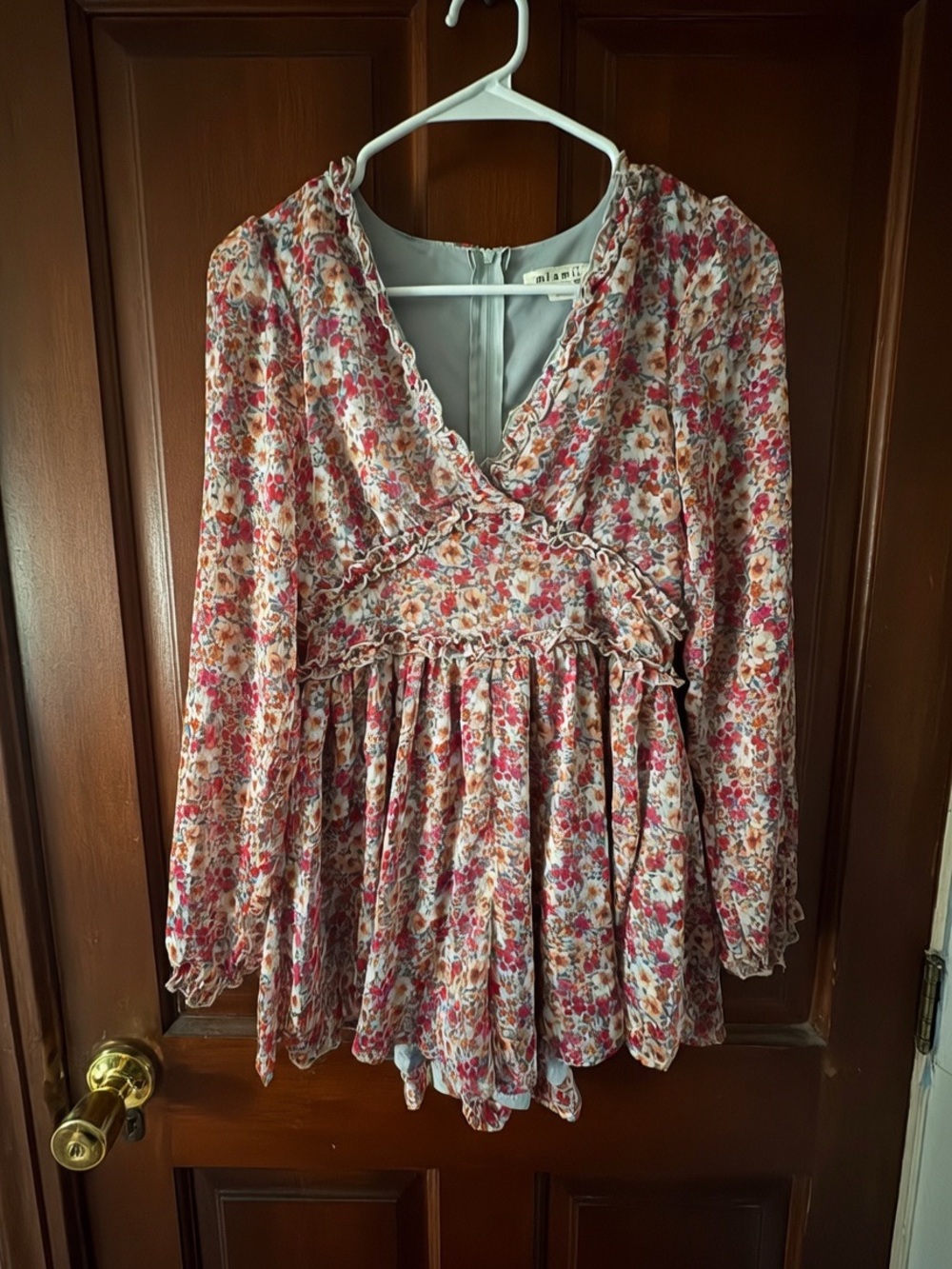 Floral Ruffled Long-Sleeve romper - Pink/Coral Floral